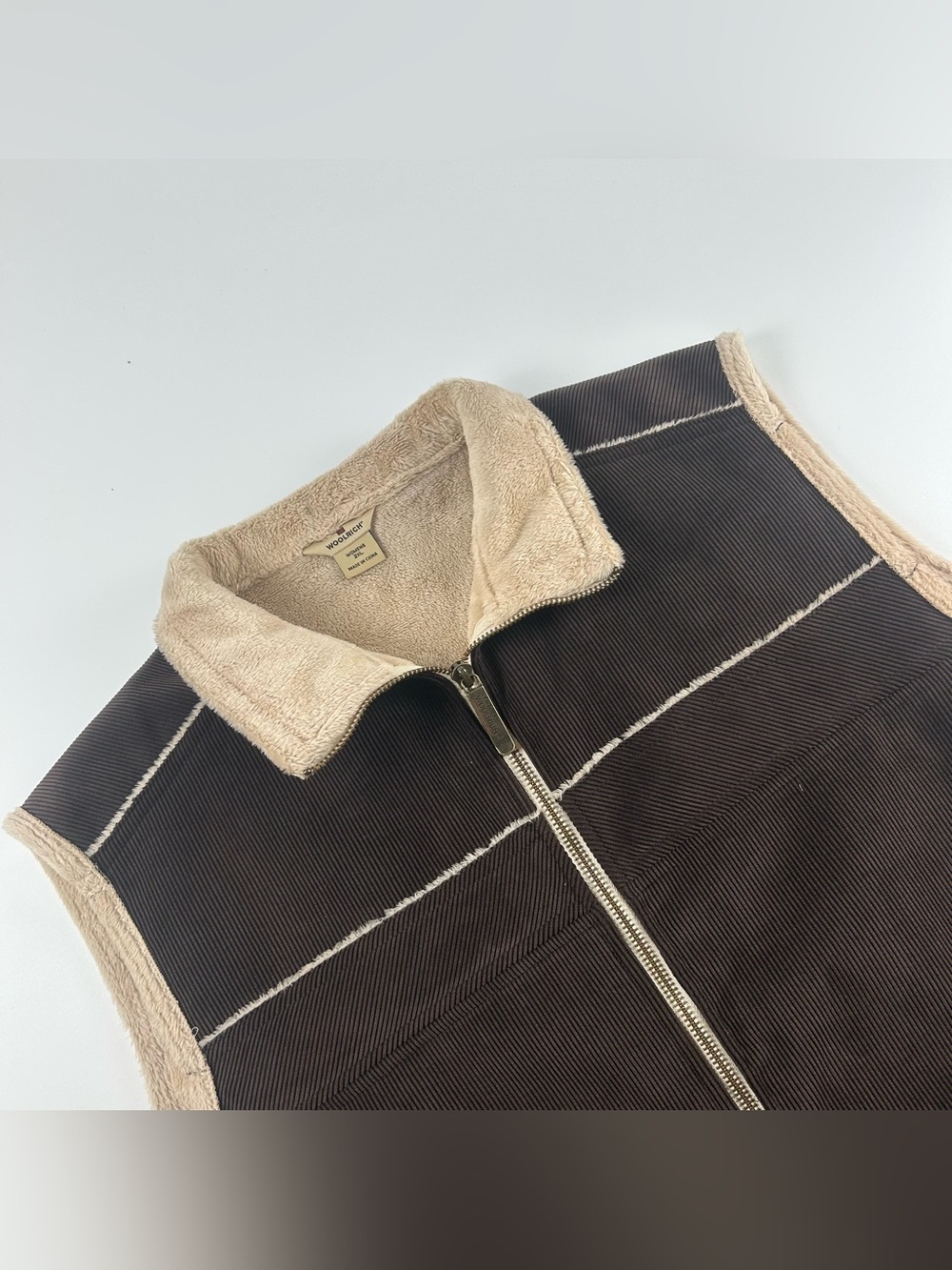 Woolrich WMNS SZ XXL Corduroy Vest Espresso Brown Fleece Lined VTG Full Zip